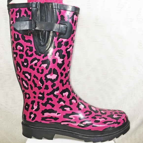 pink leopard rain boots